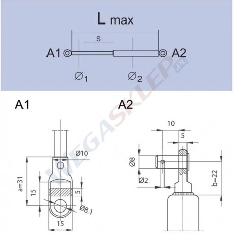 Sprężyna gazowa GS0006 Fiat 126 Bis