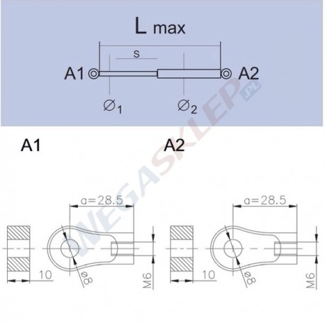 Sprężyna gazowa GS0744 Audi A4 (8D2,B5), A4 Avant (8D5,B5)