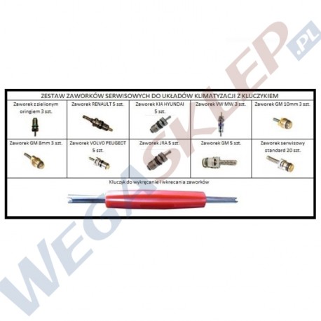 Zestaw zaworków do klimatyzacji z kluczem