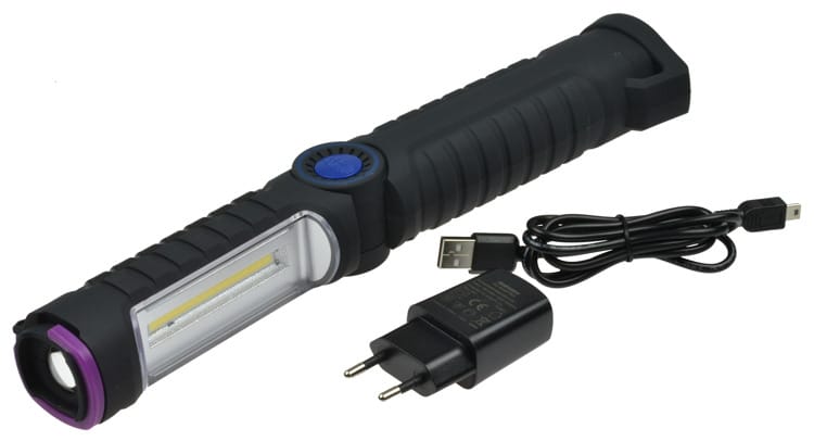Zdjęcie miniatura produktu Latarka warsztatowa ręczna Led COB 3W + UV obrotowa