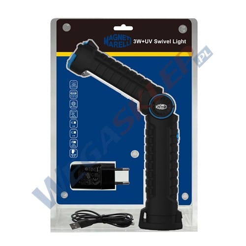 Zdjęcie miniatura produktu Latarka warsztatowa ręczna Led COB 3W + UV obrotowa