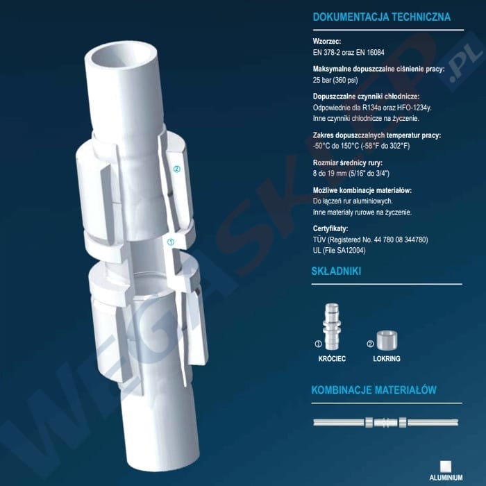 Zdjęcie miniatura produktu Aluminiowe kolanko rurowe 45° LOKRING Al 45-EB 16